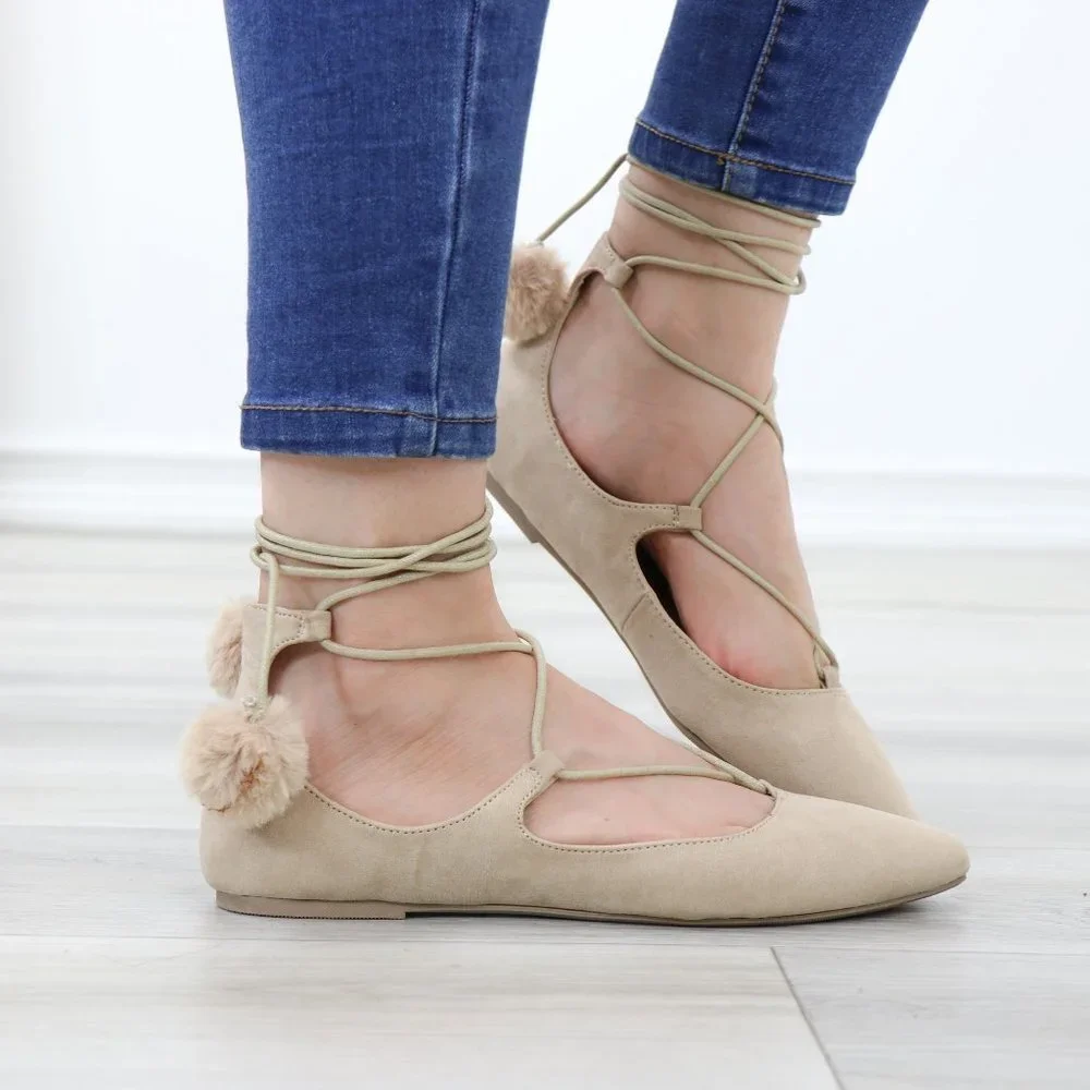 Pointed Toe Faux Suede Strappy Slip-On Flats - Picture 15 of 15